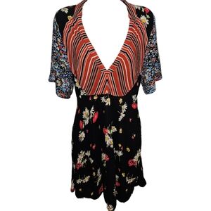 Free People Mix It Up Stripe & Floral Mini Short Sleeve Dress